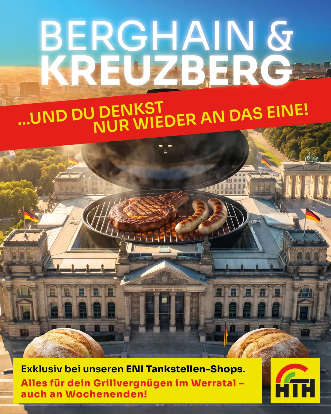 Alles für den Grill bei HTH / ENI. Motiv Berlin Reichstagsgebäude-Kuppel ist ein Kugelgrill